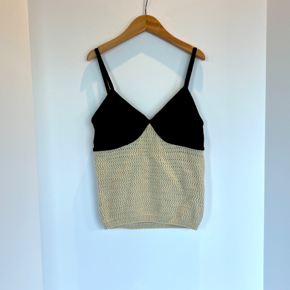REFORMATION Cotton Knit Crochet Top in Black and Tan. Size M